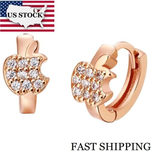 US STOCK Uloveido Stud Earrings for Women Rose Gold Color Fruit Earings Cubic Zirconia Earring Oorbellen Joyas 15% Off R523