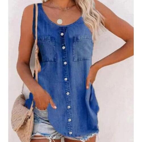 Sexy Solid Blue Denim Crop Top Women Zipper U Neck Denim Sleeveless Tank Top Women Denim Vest Top Y2K top women 2021 Streetwear