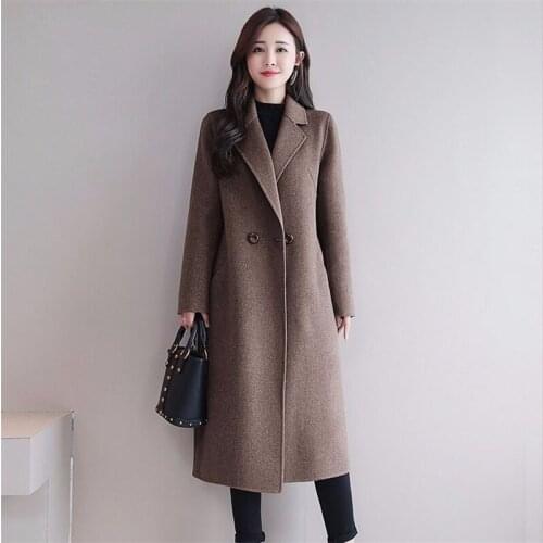 Plus Size Double Sided Faux Long Wool Coat Women Autumn Fashion Slim Double Breasted Woolen Overcoat Casual Jacket Female G533