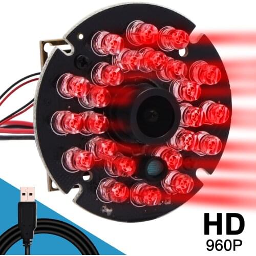 1.3 Megapixel 960P AR0130 CMOS Sensor Low Light HD USB Webcam Camera Module with 24pcs Ir Leds for Day Night Vision