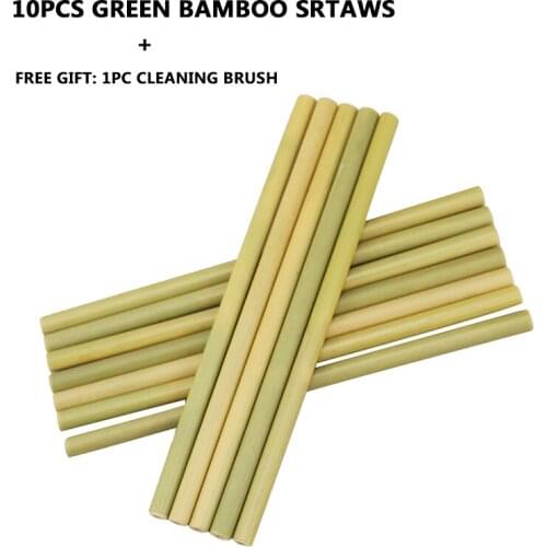 10pcs Natural Green Bamboo Cane Straw Set Biodegradable Drinking Straws Reusable Bar Bamboo Straws Travelling Straw Cutlery