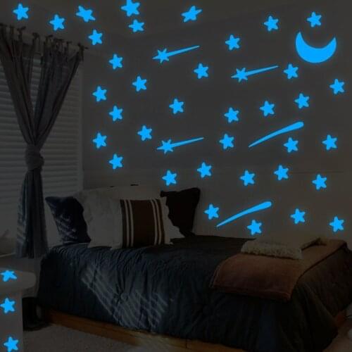 103 Pcs Luminous Stars Wall Sticker Meteor Moon Glow In The Dark For Living Room Bedroom Decoration Stickers Wall Art Home Decor