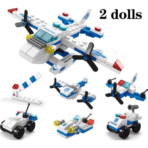 137PCS 6 IN 1 Building Blocks Police Set City DIY Construction Team Truck Crane Plane Car Bricks Educational Toys for Children