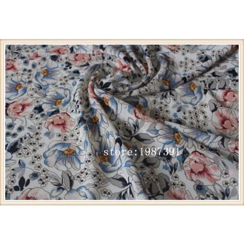 150cm width chiffon fabric flowers pattern white background can see through for skirt suit-dress headband CH-5729