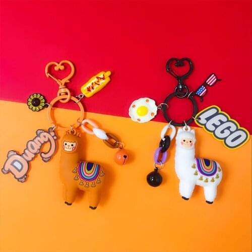 2019 New Cartoon Keychain Car Cute Epoxy Alpaca DIY Fun Couple Keyring Keychain Bag Pendant for Women Men Valentines Day Gift