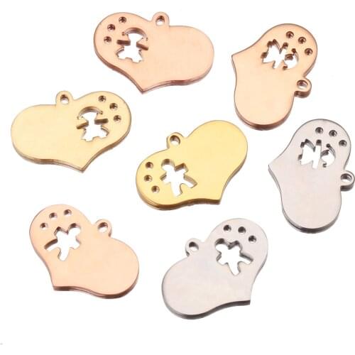 5pcs Stainless Steel Love Family Boy Girl Charms Love Pendants for DIY Heart-shaped Necklace Making Findings Accessories