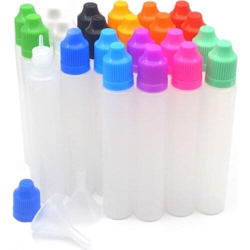 50pcs Soft PE 30ml Pen Shape Plastic Bottle With Colorful Cap E-Liquid Long Slim Empty Dropper Vail