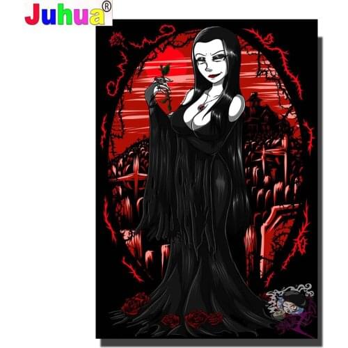 5D DIY Diamond Painting Black Horror Girl Full Drill Diamond Embroidery Halloween Art Rhinestones Pictures Handmade Gift