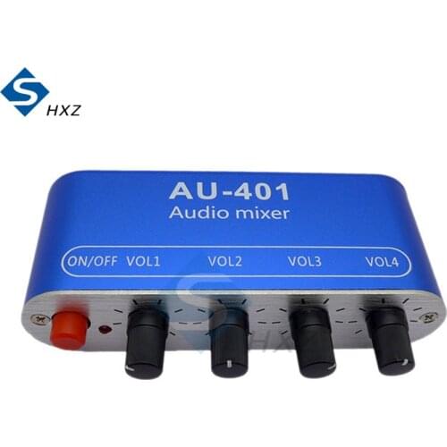 AU-401 DC 5V-12V Stereo Audio Mixer 4 Input 1 Output Individually Controls Board Sound Mixing DIY Headphones Amplifier