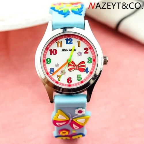 Free shipping NAZEYT new fashion little boys girls lovely 3D cartoon butterfly silicone strap gift watch children simple clock