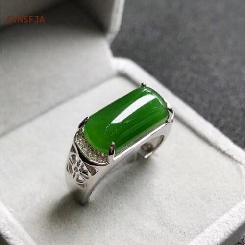 CYNSFJA New Real Certified Natural Hetian Jasper Nephrite 925 Sterling Silver Mens Lucky Amulets Green Jade Ring High Quality