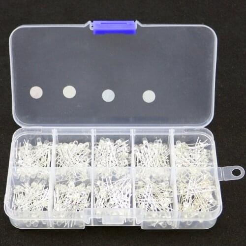 300PCS/Box 3MM 5 Color Assortment Round Clear Bright LED Light Emitting Diodes Lamp