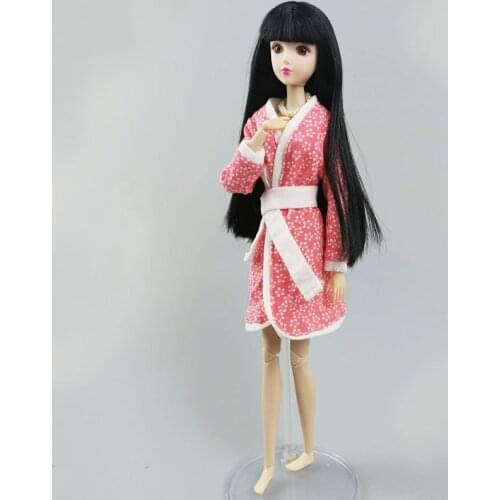 Pink Flower Floral Bathrobe For Barbie Doll Bathroom Suit Winter Pajama Wear Sleeping Robe Casual Clothes For Barbie Toys DIY