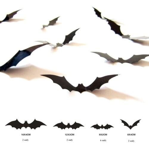 Halloween PVC 3D Wall Sticker Bat Simulation Stereo Wall Decor 12Pcs/set Party Decor Props Halloween Decorations For Home