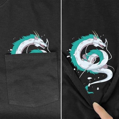 Cotton Pocket T-Shirt Fashion Brand Summer Pocket Dragon Printed T-shirt Mens for Women Shirts Hip Hop Tops Funny Cotton Tees
