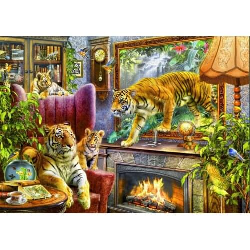 Jmine Div 5D Tiger Full Diamond Painting cross stitch kits art High Quality Animal 3D paint by diamonds