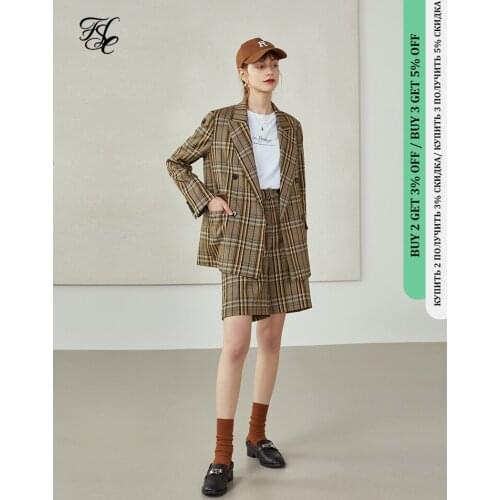 FANSILANEN British Style Suit Professional Suit 2 Piece Women Short Set With Blazer 2021 Early Autumn FemaleTwo-piece Plaid Suit