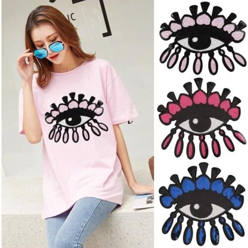 Creative Eye Embroidered Cloth Stickers PET Sequined Embroidery Iron on Patches Large Thermo Clothes Appliques Bags Decorations