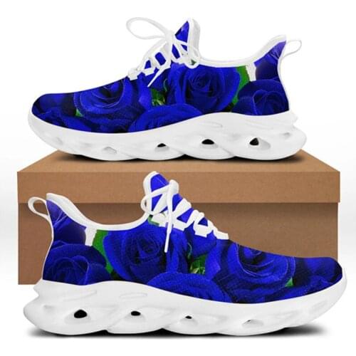 FORUDESIGNS Lightweight Lady Sneakers Honest Blue Rose Patterns Casual Women Flats Shoes Comfort Hard-Wearing Footwear For Girls