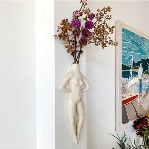 Mini Creative Human Body Shaped Wall Vase Modern Simple Wall-mounted Resin Crafts Vases For Home Living Room Office Decoration