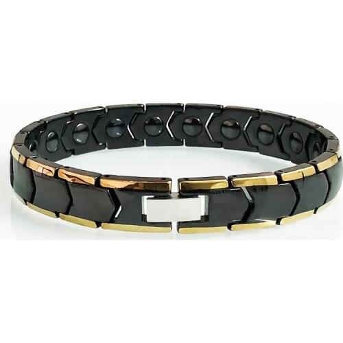 Mens Gold Plated Black Ceramic Wrist Bracelets Arrow Shape Health Care Therapy Magnetic Hand Chain Bangles Homme Jewelry Gifts