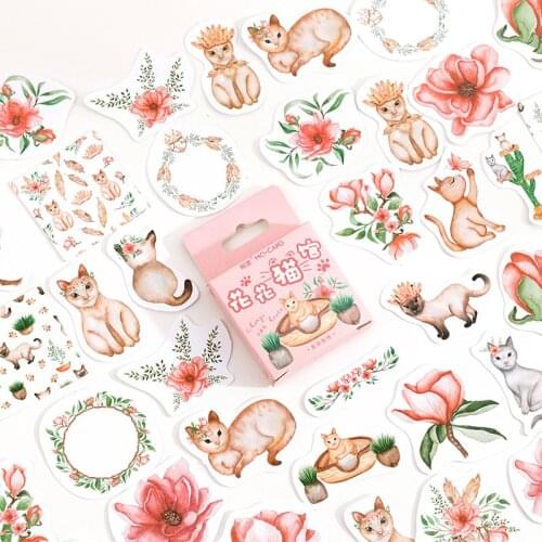 46 pcs/box Cute flower cat Decoration Washi Stickers For Scrapbook Planners 6themes Lovely Rabbits Stickers