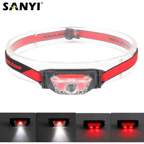 Mini Headlamp 4 Modes Red White Headlight lightweight LED Head light Life Waterproof Head lamp Night Fishing Running Headlight