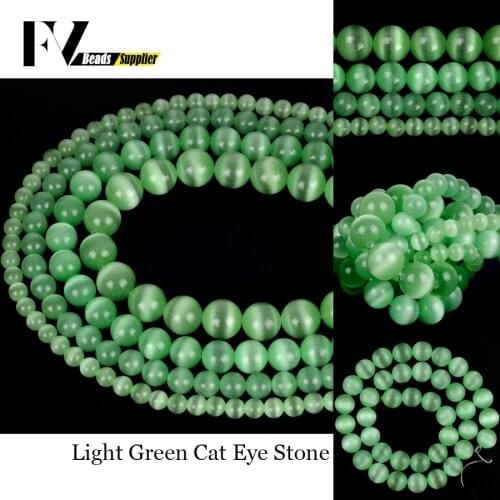 Wholesale 4-12mm Natural Green Cat Eye Spacer Round Stone Beads For Jewelry Making DIY Bracelets Necklace Needlework 15"