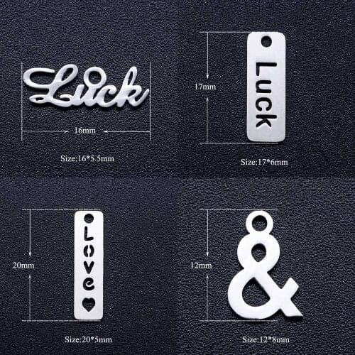 10pcs/lot Luck Love Words DIY Jewelry Charms Wholesale 100% Stainless Steel Factory Direct AAAAA Quality Pendant
