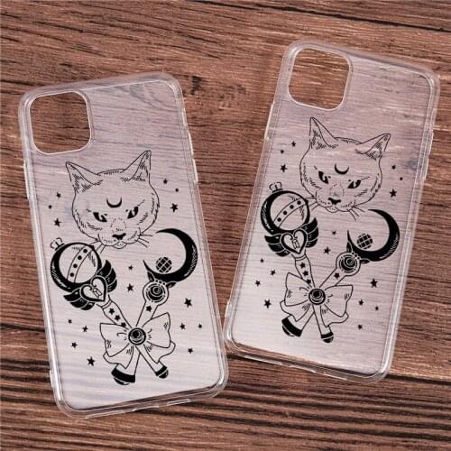 Black Cat Star Moon Magic Phone Case for iPhone 11 12 Mini Pro Max X XR XS 7 8 6 6S Plus SE 2020 Transparent TPU Back Cover