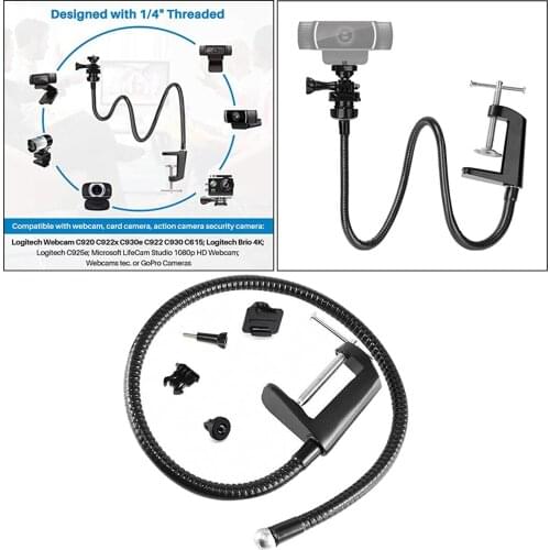 Adjustable Webcam Stand Holder for Logitech 360° Gooseneck Desk Mount Black