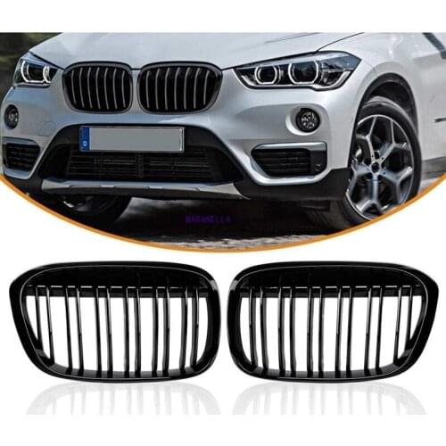 Gloss Black Front Bumper Kidney Grill Grilles for BMW X1 F48 F49 2016-IN XDrive Double Line M Look 51117383363 51117383364