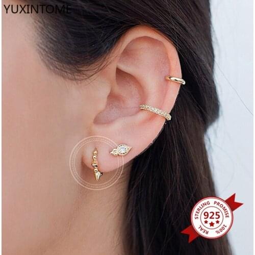 925 Sterling Silver Ear Buckle Rivet Earrings Punk Beads Crystal Small Hoop Earring for Women Fashion Jewelry Gifts Accessories