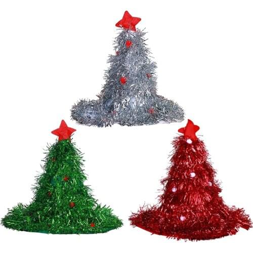 Santa Hat Glitter Sequins Christmas Hat for Unisex Adult with REd Star for Christmas New Year Party Decorations and Supplies