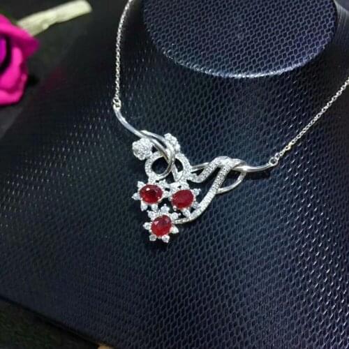 Shilovem 925 sterling silver real Natural ruby pendants fine Jewelry wedding women Christmas gift new 2.5*5mm yhz2.50509agh