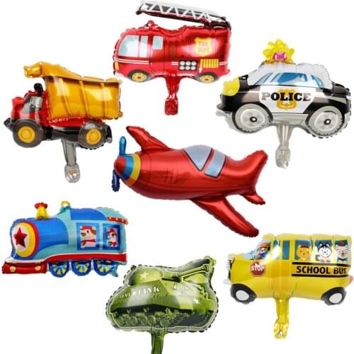 Mixed 50pcs Mini Size Airplane Train School Bus Foil Balloons Baby Shower traffic Theme party Balloon Birthday Party Kids Decor