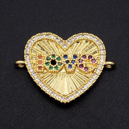 19x25mm CZ Zircon DIY Jewelry Rainbow Heart Love Charm Connectors Wholesale Factory Sale OEM Order Accepted Jewellery Connector