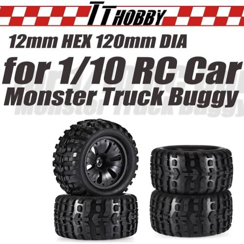 TTHOBBY 4PCS 120MM Tire Wheel 12mm Hex Rims Hub Tires Wheels for RC Car 1/10 Monster Truck Traxxas Slash HSP Big Foot Truggy HPI