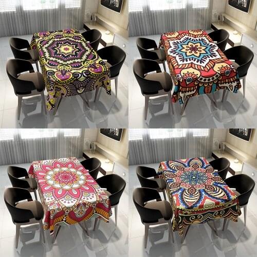 Retro Floral Mandala Table Cloth Bohemian Boho Style Indian Ethnic Design Damask Pattern Rectangle Tablecloth