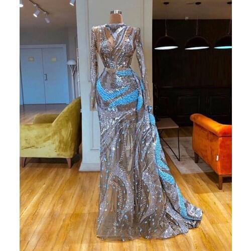 Kaftans Glitter Evening Dress Sheath Floor-Length Sequins Beaded Robe De Soiree Aibye Prom Dress вечернее платье Middle East