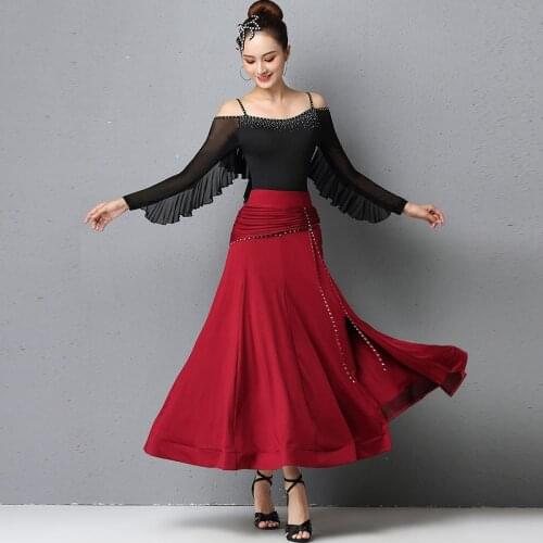 Modern Dance Skirt New Sexy Ballroom Dance Competition Performance Stage Dresses Female Waltz Dance Shiny Tops DQL4592