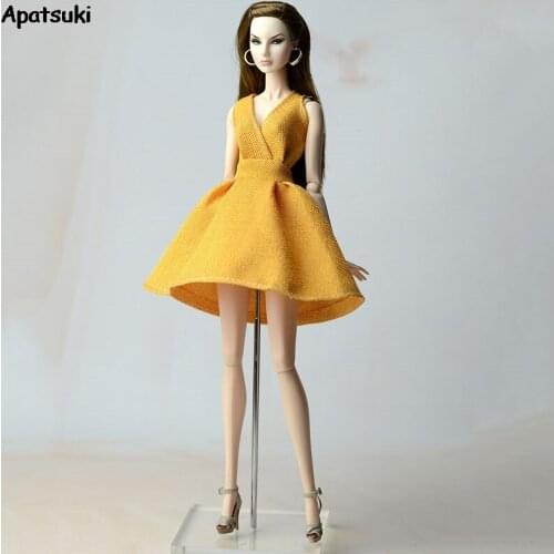 Yellow V-Neck Sleeveless Party Gown Dress Outfits Clothes For Barbie Doll Fashion Daily Dress for 1/6 BJD Dolls Accessories Kids
