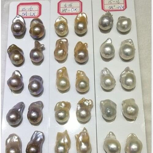 Free shipping 3A high quality white/pink/purple natural pearl 15mm-16mm irregular shape Baroque Pearl For making Earrings
