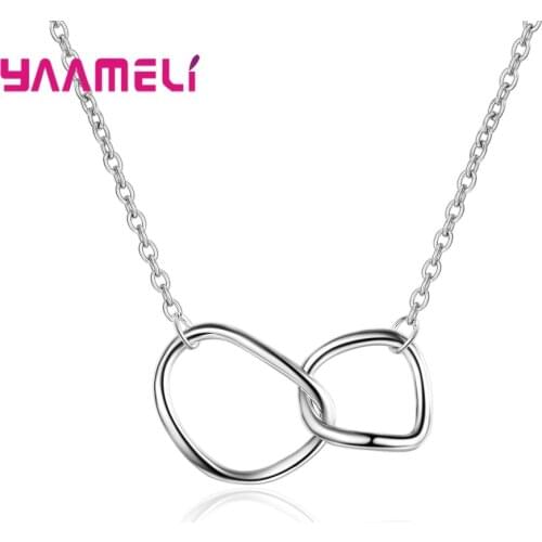 Minimal 925 Sterling Silver Jewelry Simple Smooth Metal Texture Double Irregular Circle Women Wedding Engagement Party Necklace