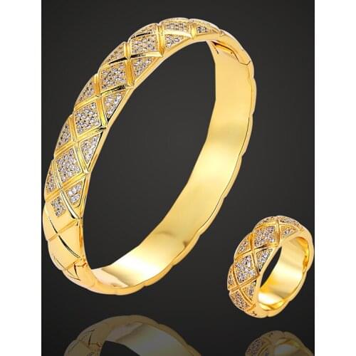 Zlxgirl Luxury Design AAA Zircon Full Pave Setting Trendy Big Flower White bangle with ring jewelry sets fine womens gifts