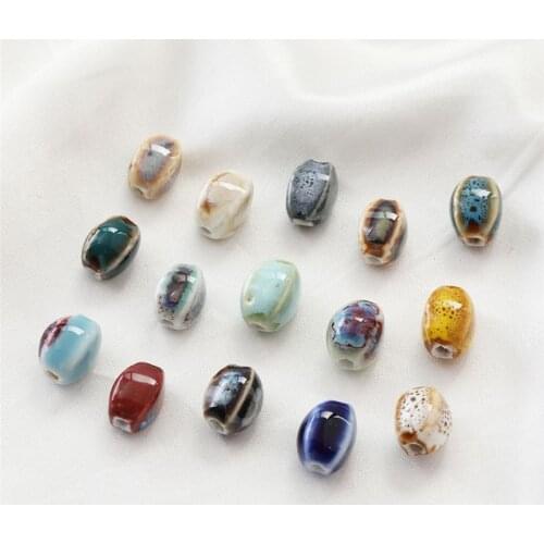 100pcs/lot color pattern print geometry irregular ovals shape Straight hole Ceramic beads diy jewelry earring/bracelet accessory