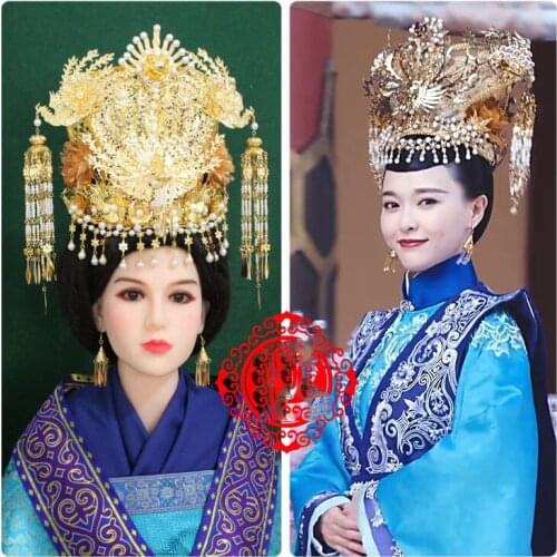A222 Jin Dynasty Empress Golden Phoenix Wedding Tiara for TV Play The Princess WeiYoung Drama Hair Accessory Photography Stage