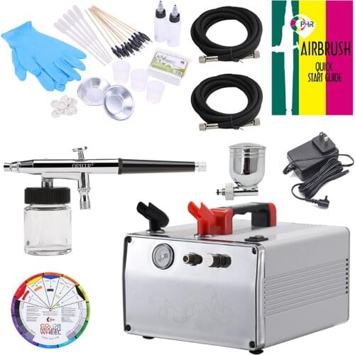 OPHIR 0.3mm Dual-Action Airbrush Gravity Paint Gun DC 12V Air Compressor Kit & Color Wheel & Accessories Set for Car Painting