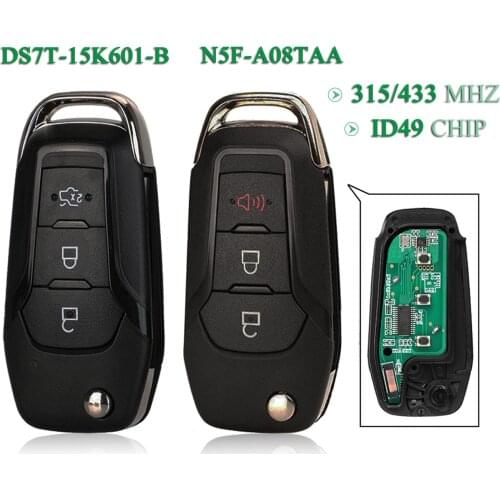 Bilchave 3Buttons 315/433MHz ID49 Chip Flip Remote Car Key Fob For Ford S-MAX GALAXY MONDEO Mk2 Mk7 Explorer Ranger HU101 Blade