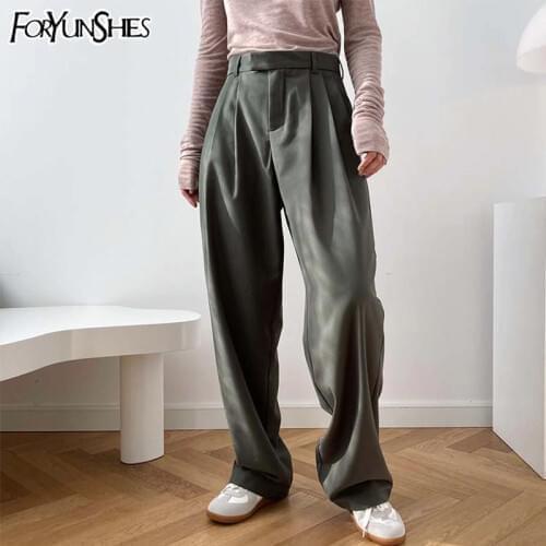FORYUNSHES Women Wide Leg Cigarette Suits Trousers 2020 Autumn Femme High Waist Straight Pants Casual Office Business Bottom